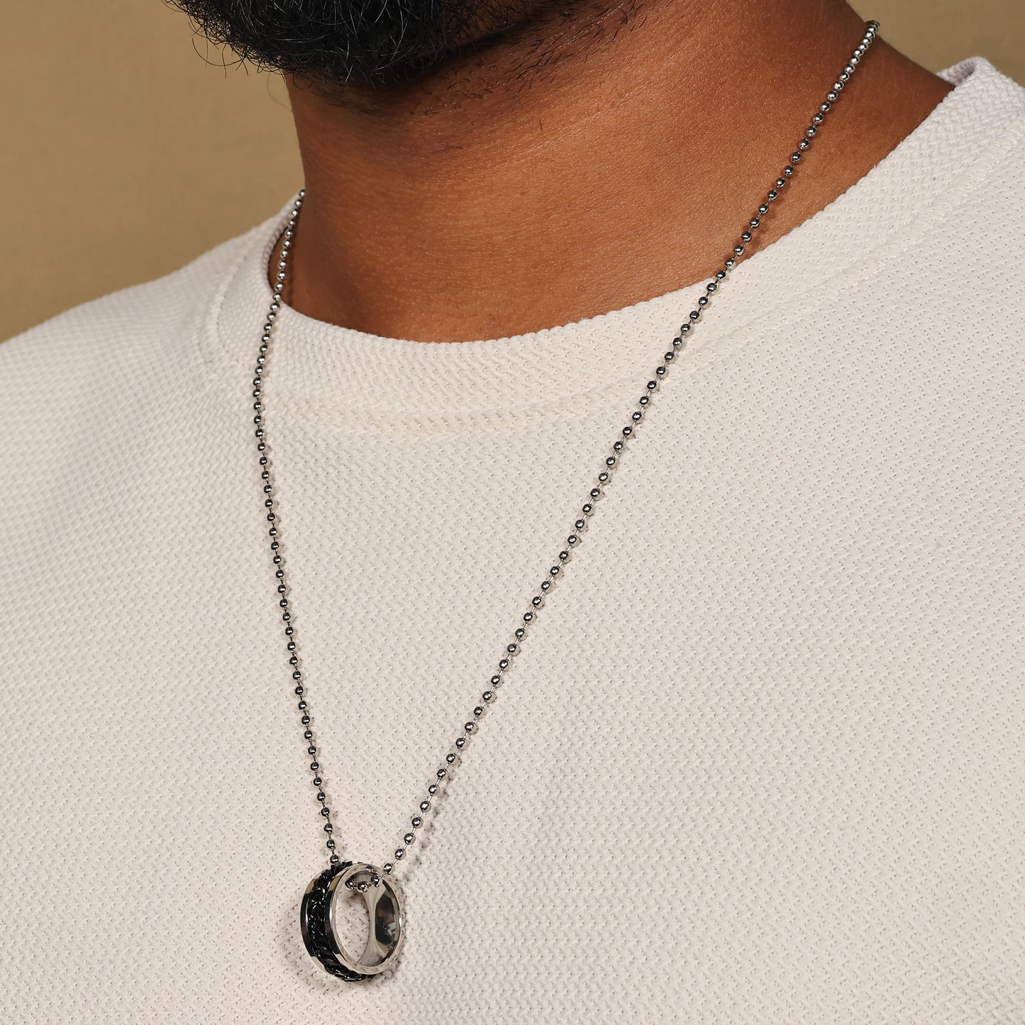 Spinner Ring Chain Link Necklace - Fidget Spinner Ring Pendant for Men - Biker's Jewelry - Anxiety Relief Necklace - Gift for Him & Her