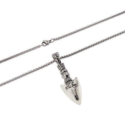 Ancient Silver Knight Spearhead Cross Pendant Necklace, Arrow Cross Arrowhead Pendant, Templar Shield Necklace, Gothic Arrow Cross Pendant