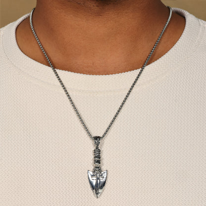 Ancient Silver Knight Spearhead Cross Pendant Necklace, Arrow Cross Arrowhead Pendant, Templar Shield Necklace, Gothic Arrow Cross Pendant
