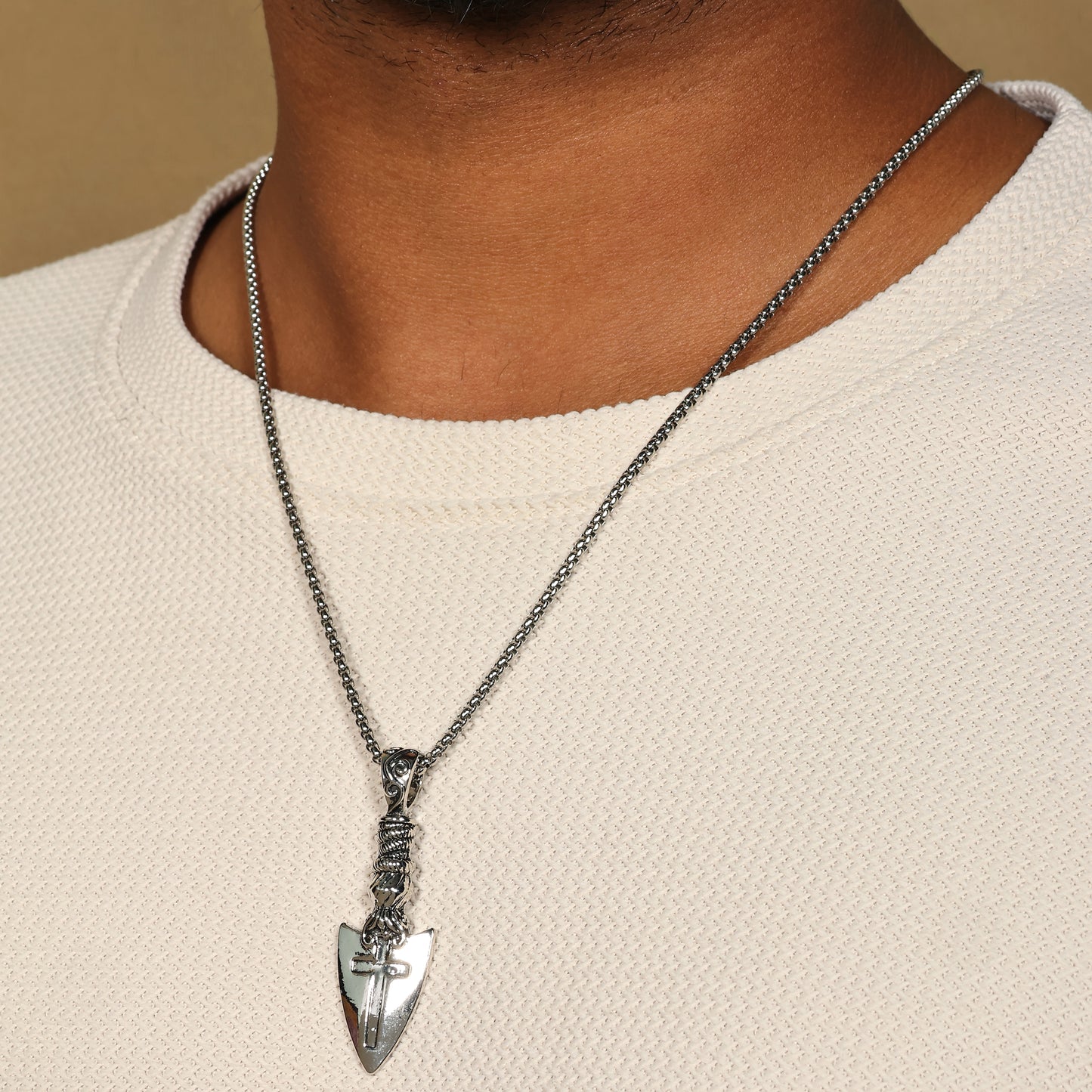 Ancient Silver Knight Spearhead Cross Pendant Necklace, Arrow Cross Arrowhead Pendant, Templar Shield Necklace, Gothic Arrow Cross Pendant