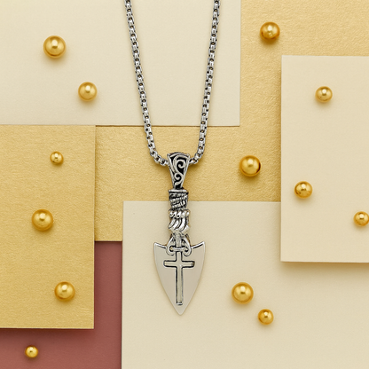 Ancient Silver Knight Spearhead Cross Pendant Necklace, Arrow Cross Arrowhead Pendant, Templar Shield Necklace, Gothic Arrow Cross Pendant