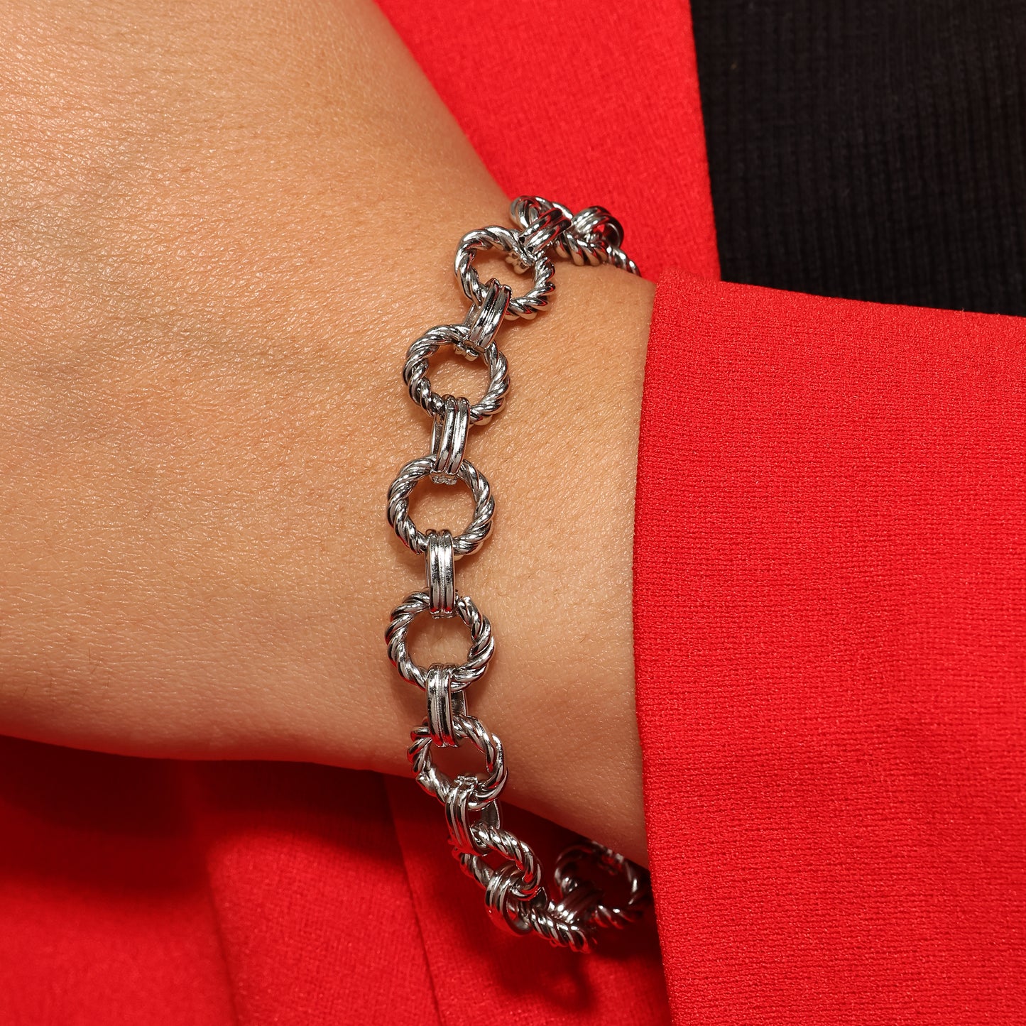 Silver Chunky Link Bracelet, Coquette Sprial Link Bracelet, Handmade Adjustable Rope Link Bracelet, Statement Chain Bracelet, Unisex Jewelry