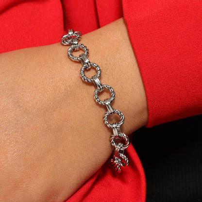 Silver Chunky Link Bracelet, Coquette Sprial Link Bracelet, Handmade Adjustable Rope Link Bracelet, Statement Chain Bracelet, Unisex Jewelry