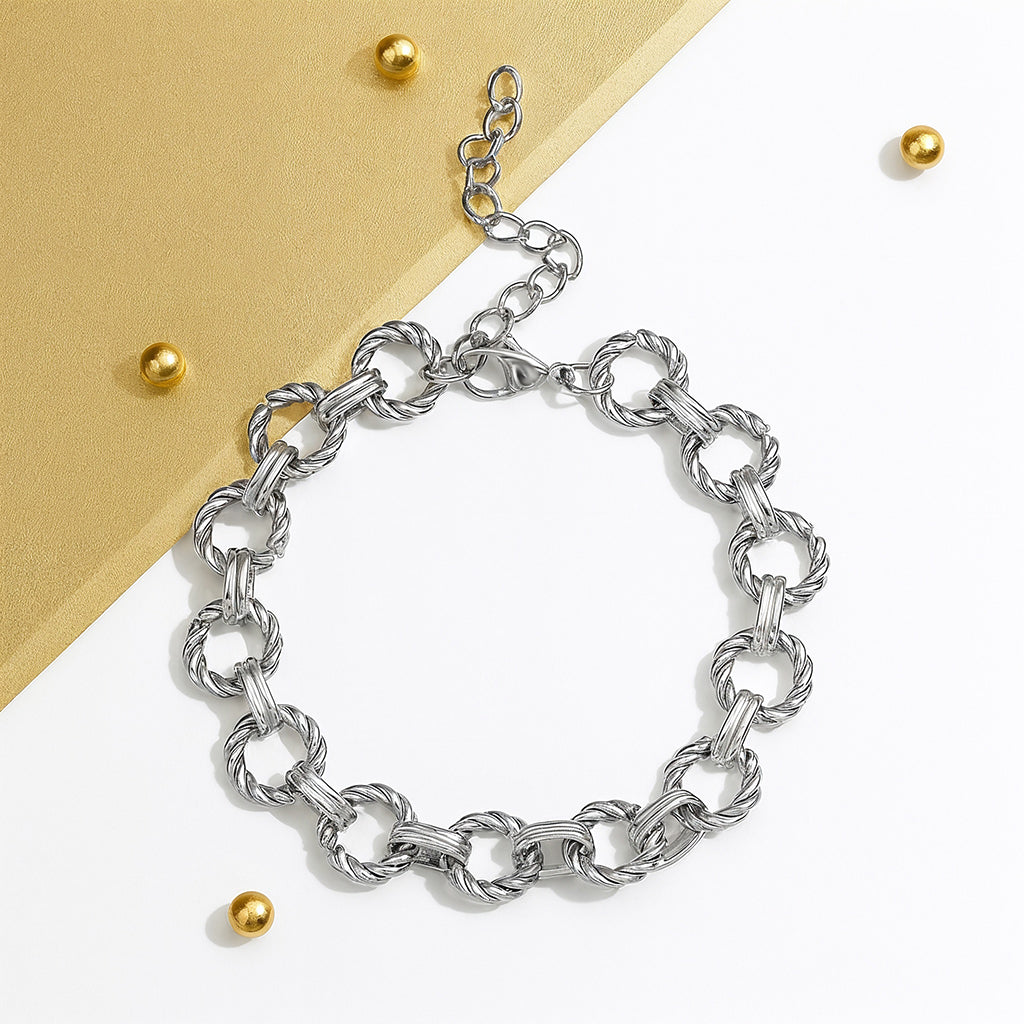 Silver Chunky Link Bracelet, Coquette Sprial Link Bracelet, Handmade Adjustable Rope Link Bracelet, Statement Chain Bracelet, Unisex Jewelry