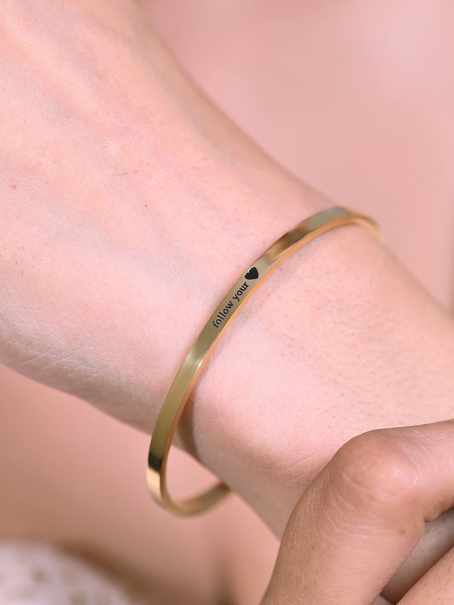Follow your Heart Bracelet | Inspirational Quote Barcelet | Gold Engraved Cuff Bracelet | Adjustable Minimalist Bangle | Motivational Gift
