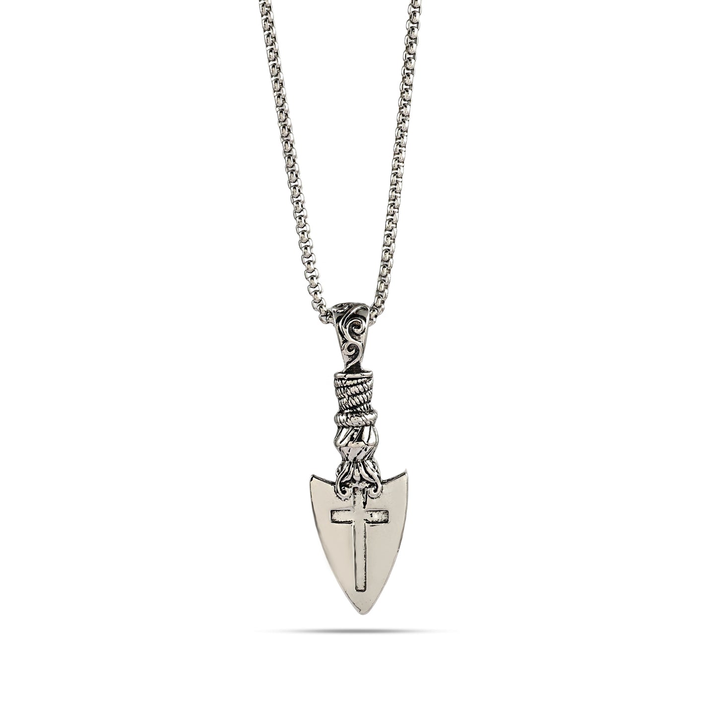 Ancient Silver Knight Spearhead Cross Pendant Necklace, Arrow Cross Arrowhead Pendant, Templar Shield Necklace, Gothic Arrow Cross Pendant