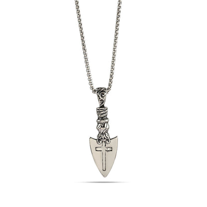 Ancient Silver Knight Spearhead Cross Pendant Necklace, Arrow Cross Arrowhead Pendant, Templar Shield Necklace, Gothic Arrow Cross Pendant