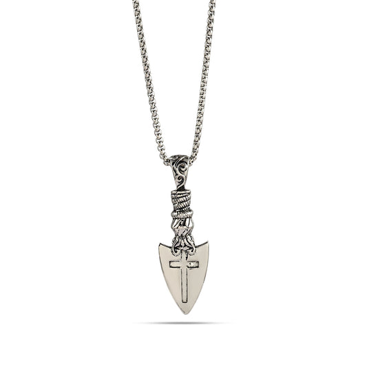 Ancient Silver Knight Spearhead Cross Pendant Necklace, Arrow Cross Arrowhead Pendant, Templar Shield Necklace, Gothic Arrow Cross Pendant