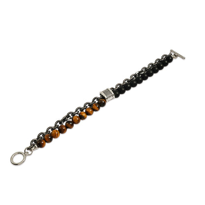 Mens Beaded Chainlink Bracelet, Tiger Eye Ball Bracelet, Men's Yoga Bracelet, Wealth Bracelet, Mala Barcelet, Protective Bracelet for Him