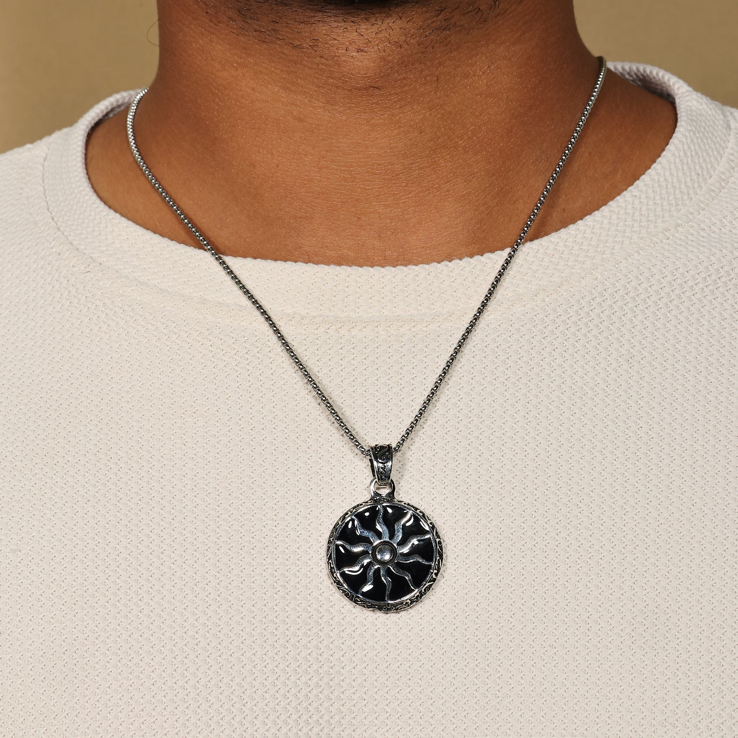 Sun Necklace Pendant, Flame Fire Charm Pendant, Celestial Sunburst Statement Jewelry, Viking Necklace, Unisex Tribal Gothic Jewelry
