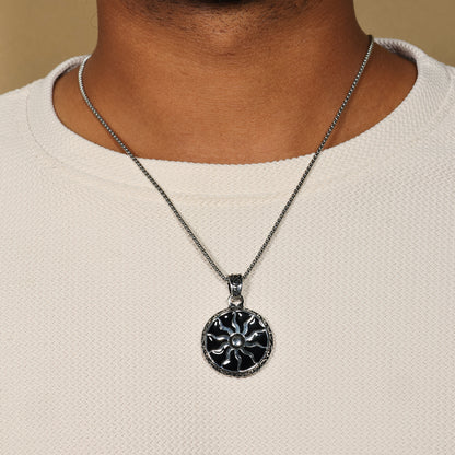 Sun Necklace Pendant, Flame Fire Charm Pendant, Celestial Sunburst Statement Jewelry, Viking Necklace, Unisex Tribal Gothic Jewelry