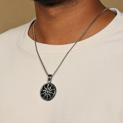 Sun Necklace Pendant, Flame Fire Charm Pendant, Celestial Sunburst Statement Jewelry, Viking Necklace, Unisex Tribal Gothic Jewelry