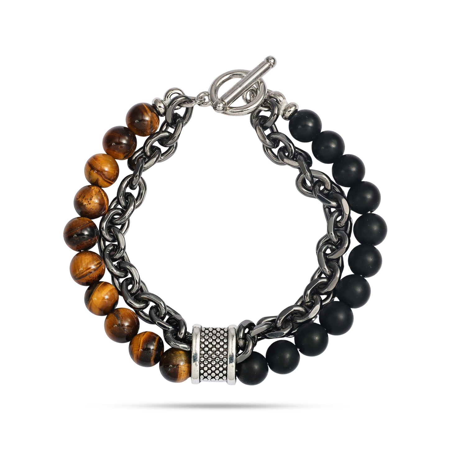 Mens Beaded Chainlink Bracelet, Tiger Eye Ball Bracelet, Men's Yoga Bracelet, Wealth Bracelet, Mala Barcelet, Protective Bracelet for Him