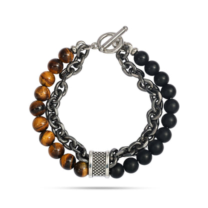 Mens Beaded Chainlink Bracelet, Tiger Eye Ball Bracelet, Men's Yoga Bracelet, Wealth Bracelet, Mala Barcelet, Protective Bracelet for Him