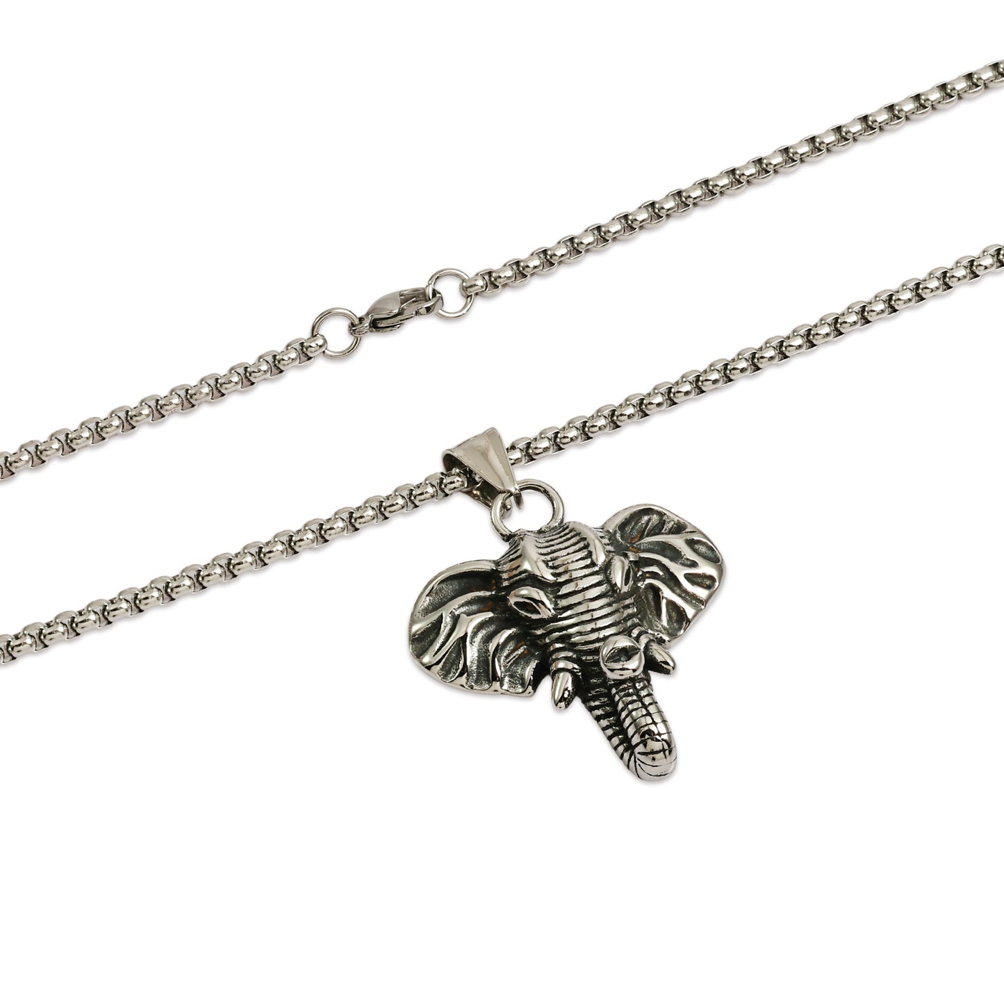 African Wild Elephant Necklace, Elephant Head Pendant with Chain, Lucky Elephant Head Necklace, Handmade Animal Jewelry Gift for Him & Her