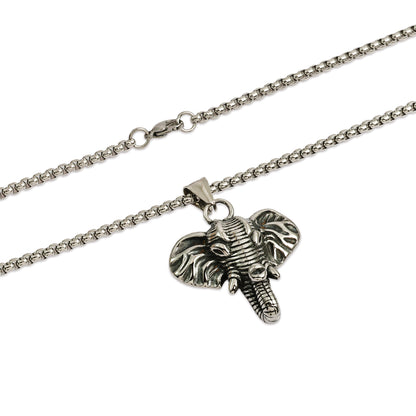 African Wild Elephant Necklace, Elephant Head Pendant with Chain, Lucky Elephant Head Necklace, Handmade Animal Jewelry Gift for Him & Her