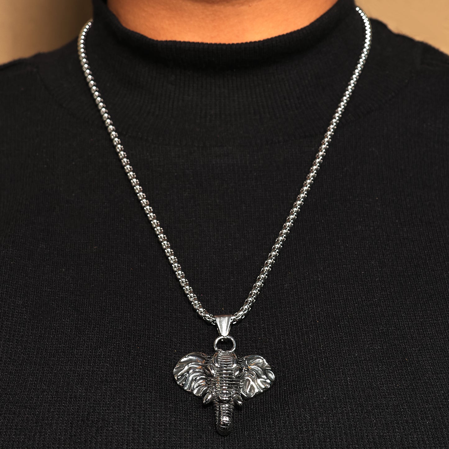 African Wild Elephant Necklace, Elephant Head Pendant with Chain, Lucky Elephant Head Necklace, Handmade Animal Jewelry Gift for Him & Her
