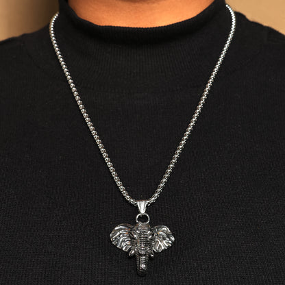 African Wild Elephant Necklace, Elephant Head Pendant with Chain, Lucky Elephant Head Necklace, Handmade Animal Jewelry Gift for Him & Her