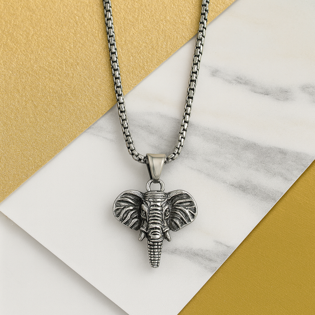 African Wild Elephant Necklace, Elephant Head Pendant with Chain, Lucky Elephant Head Necklace, Handmade Animal Jewelry Gift for Him & Her
