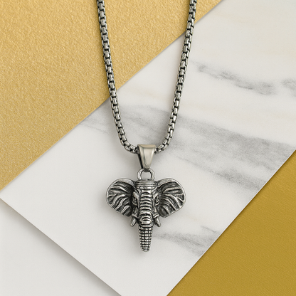 African Wild Elephant Necklace, Elephant Head Pendant with Chain, Lucky Elephant Head Necklace, Handmade Animal Jewelry Gift for Him & Her