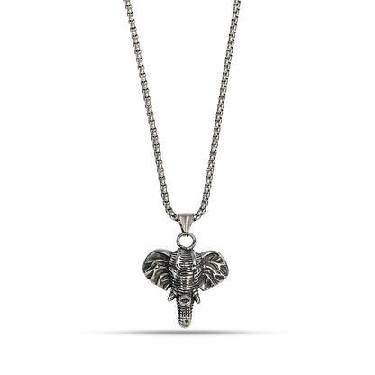 African Wild Elephant Necklace, Elephant Head Pendant with Chain, Lucky Elephant Head Necklace, Handmade Animal Jewelry Gift for Him & Her