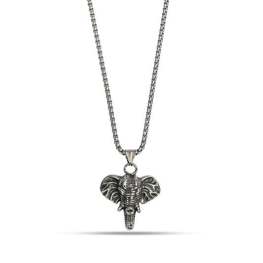 African Wild Elephant Necklace, Elephant Head Pendant with Chain, Lucky Elephant Head Necklace, Handmade Animal Jewelry Gift for Him & Her