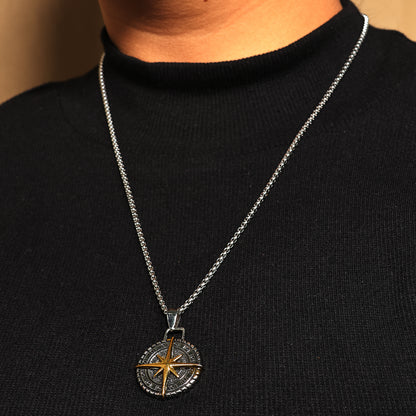 Men's Maritime Compass Medallion Necklace | Handcrafted Compass Necklace | Men Adventure Jewelry | Unisex Pendant | Gift for Traveler