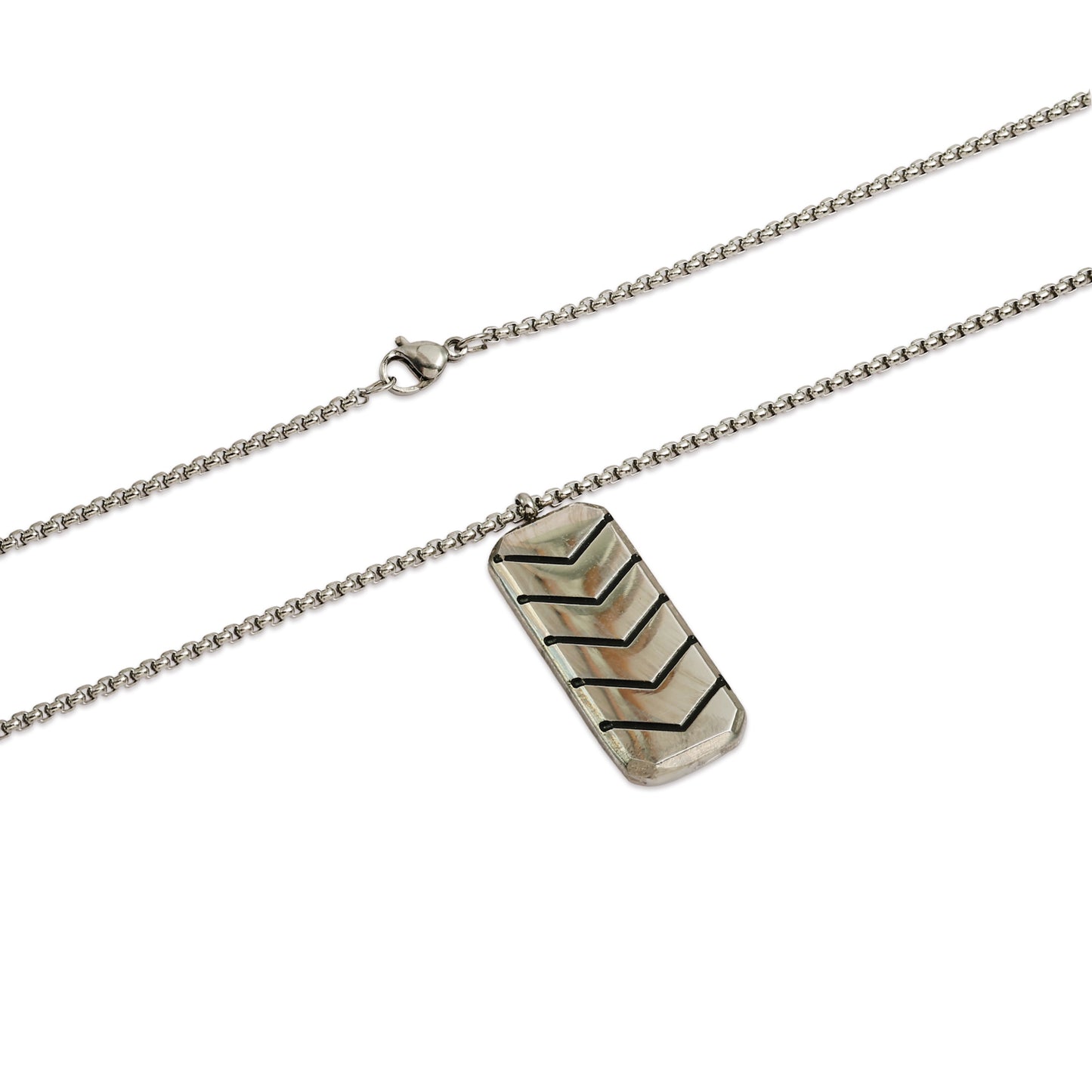 Chevron Bar Pendant Necklace, Plain Metal Design, Unisex Pendant with Universal Chain, Dog Tag Pendant Necklace for Him & Her
