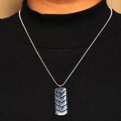 Chevron Bar Pendant Necklace, Plain Metal Design, Unisex Pendant with Universal Chain, Dog Tag Pendant Necklace for Him & Her