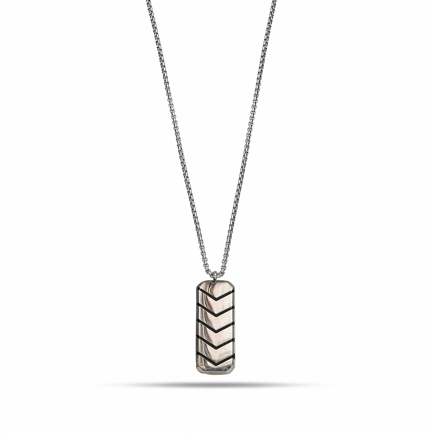 Chevron Bar Pendant Necklace, Plain Metal Design, Unisex Pendant with Universal Chain, Dog Tag Pendant Necklace for Him & Her