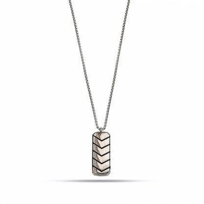 Chevron Bar Pendant Necklace, Plain Metal Design, Unisex Pendant with Universal Chain, Dog Tag Pendant Necklace for Him & Her
