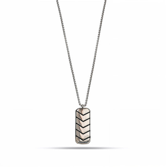 Chevron Bar Pendant Necklace, Plain Metal Design, Unisex Pendant with Universal Chain, Dog Tag Pendant Necklace for Him & Her