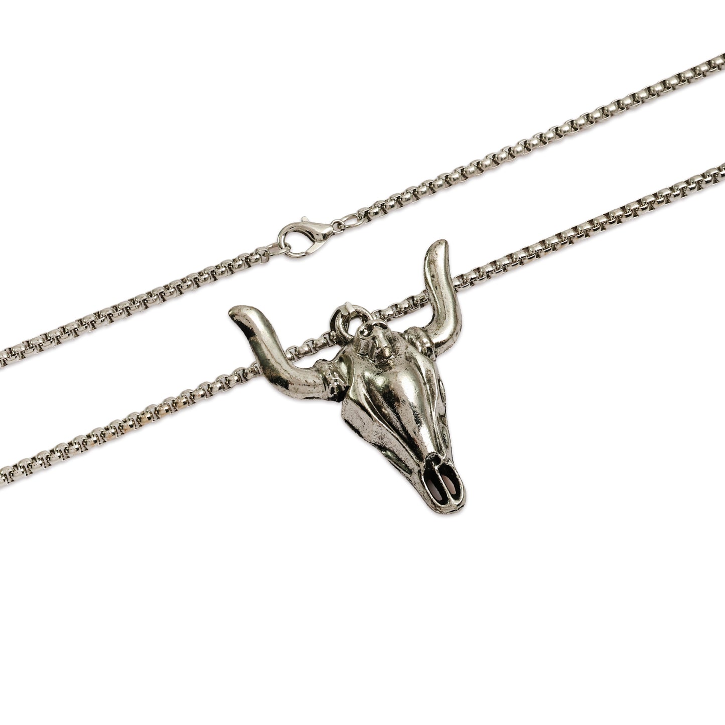 Silver Cow Skull Necklace | Silver Bull Skull Necklace | Bison Skull Necklace | Antique Cattle Skull Charm | Unisex Oxidized Silver Necklace