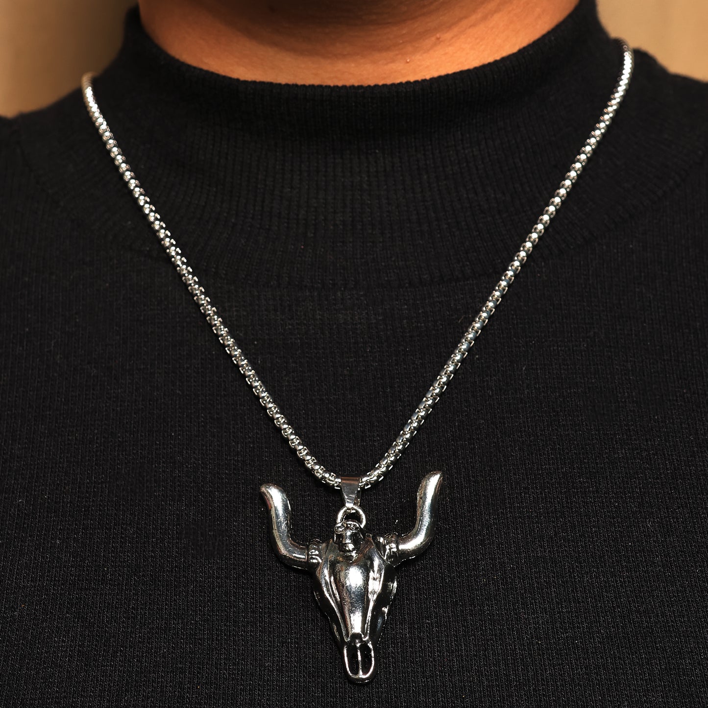 Silver Cow Skull Necklace | Silver Bull Skull Necklace | Bison Skull Necklace | Antique Cattle Skull Charm | Unisex Oxidized Silver Necklace