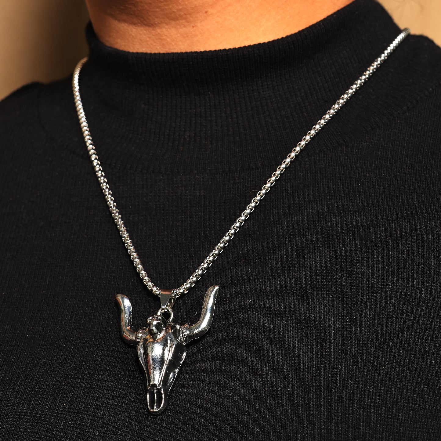 Silver Cow Skull Necklace | Silver Bull Skull Necklace | Bison Skull Necklace | Antique Cattle Skull Charm | Unisex Oxidized Silver Necklace