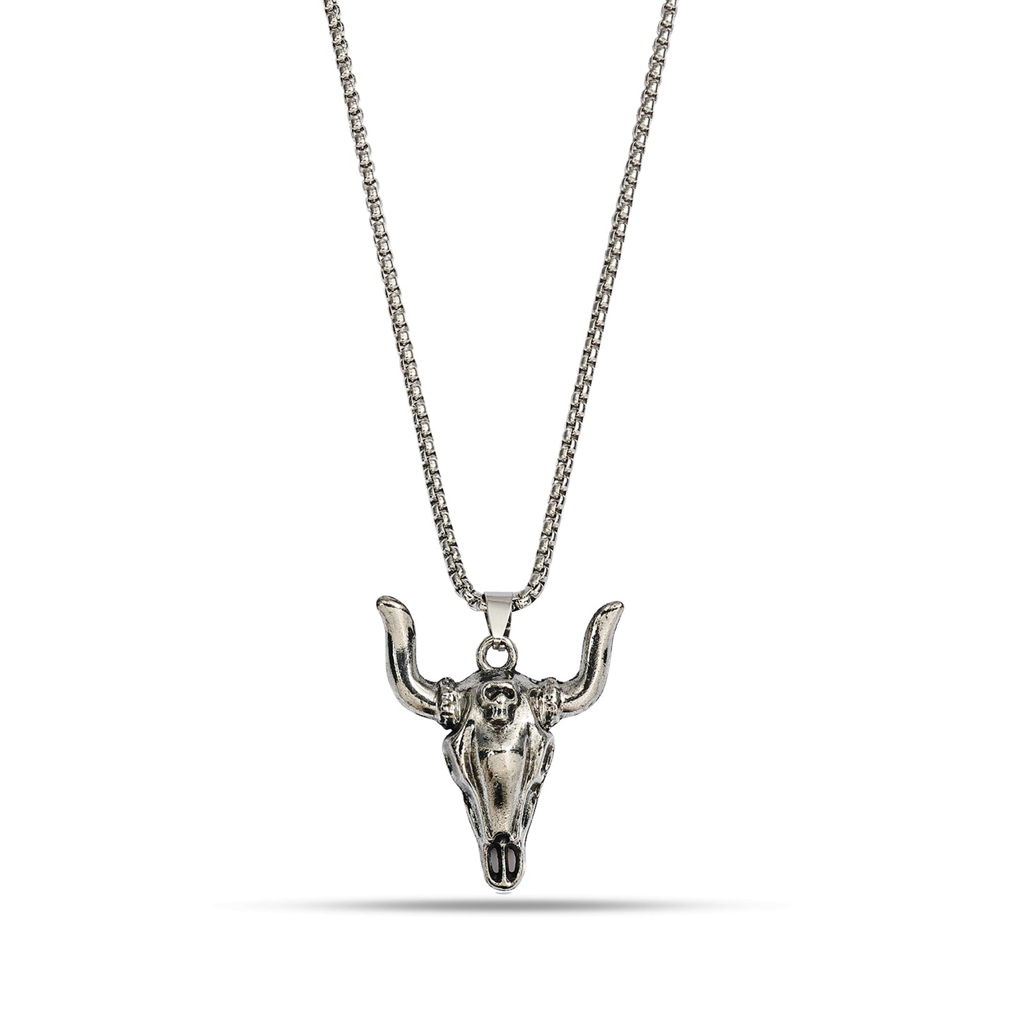 Silver Cow Skull Necklace | Silver Bull Skull Necklace | Bison Skull Necklace | Antique Cattle Skull Charm | Unisex Oxidized Silver Necklace