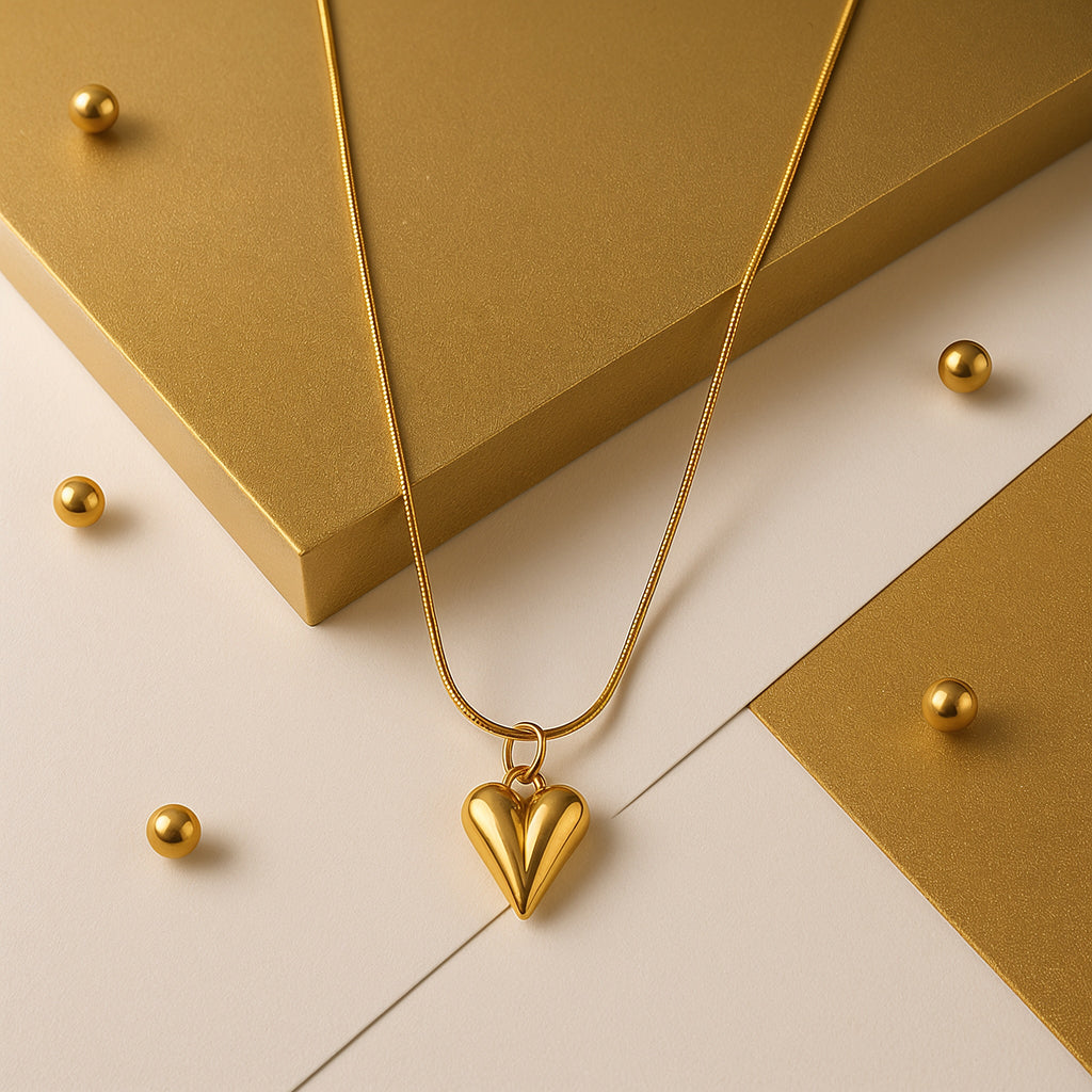 Gold Heart Pendant Necklace | Infinite Love Heart Pendant | Golden Heart Statement Necklace | Minimalist Heart Pendant | Gift for Her