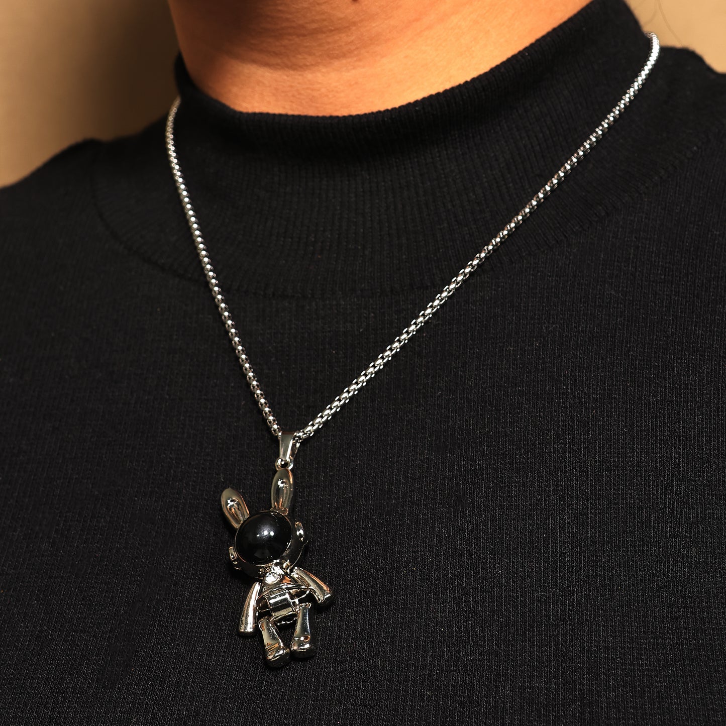 Bunny Pendant Necklace - Cute Rabbit Charm Jewelry - Astronaut Chain Pendant - Kawaii Pendant - Handmade Bunny Pendant - Gift for Her