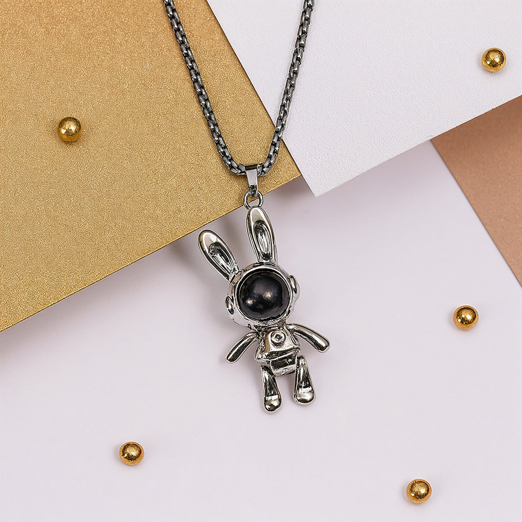 Bunny Pendant Necklace - Cute Rabbit Charm Jewelry - Astronaut Chain Pendant - Kawaii Pendant - Handmade Bunny Pendant - Gift for Her