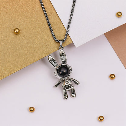 Bunny Pendant Necklace - Cute Rabbit Charm Jewelry - Astronaut Chain Pendant - Kawaii Pendant - Handmade Bunny Pendant - Gift for Her