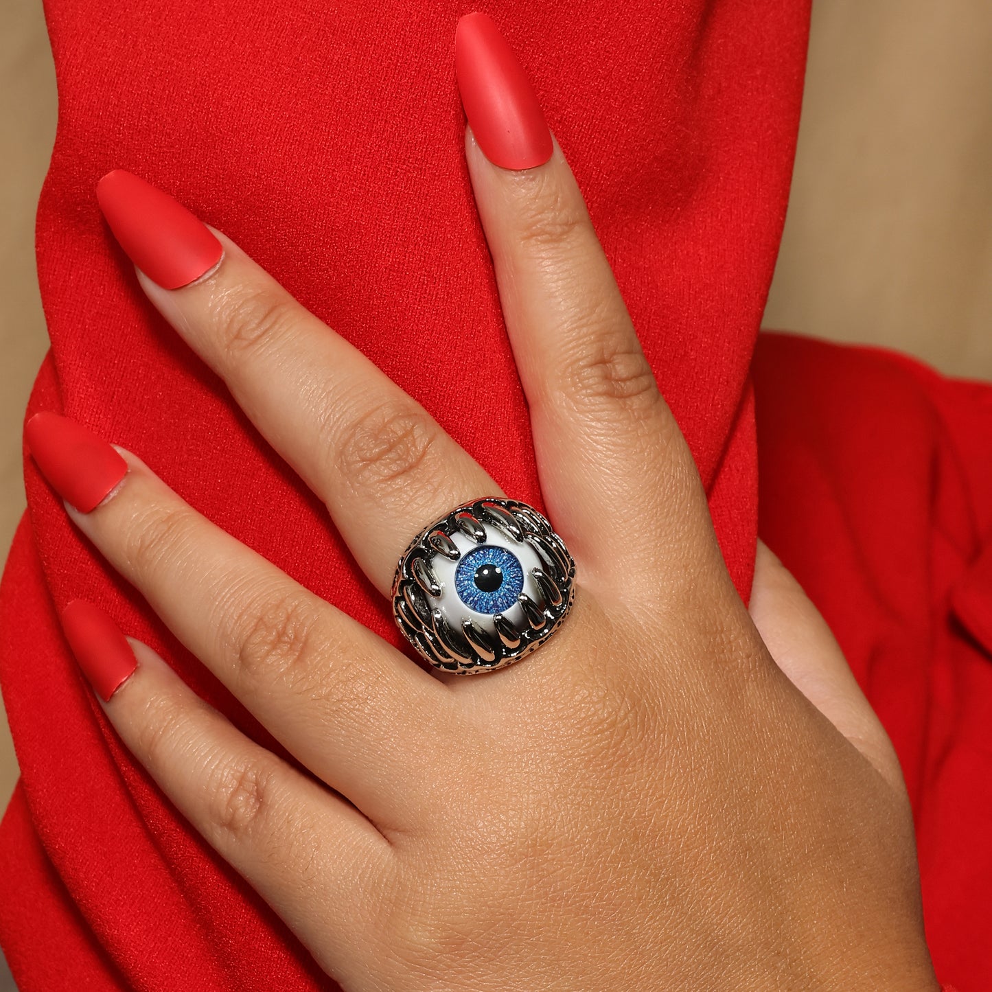 Evil Eye Ring for Men, Eye of Dragon Ring, Magical Ring, Fang Ring, Gothic Energy Ring, Handmade Adjustable Ring, Halloween Special Jewelry