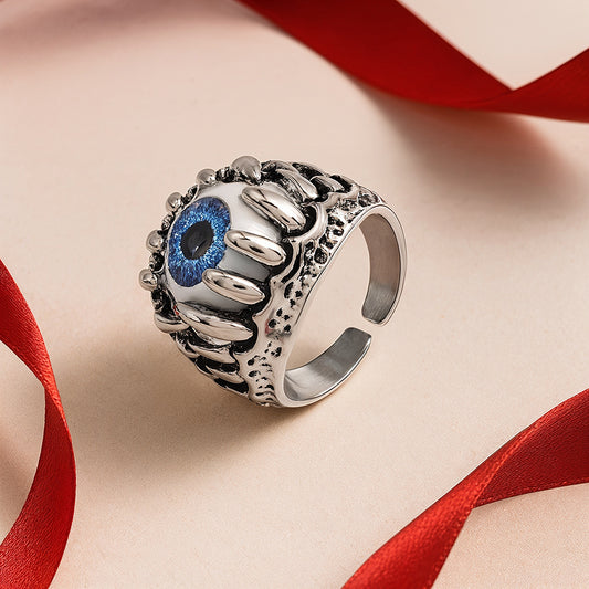 Evil Eye Ring for Men, Eye of Dragon Ring, Magical Ring, Fang Ring, Gothic Energy Ring, Handmade Adjustable Ring, Halloween Special Jewelry
