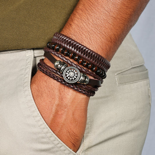 Men’s Brown Multi-Layer Leather Bracelet | Beaded Wrap Bracelet for Men | Vintage Brown Bracelet | Boho Layered Bracelet | Gift for Him