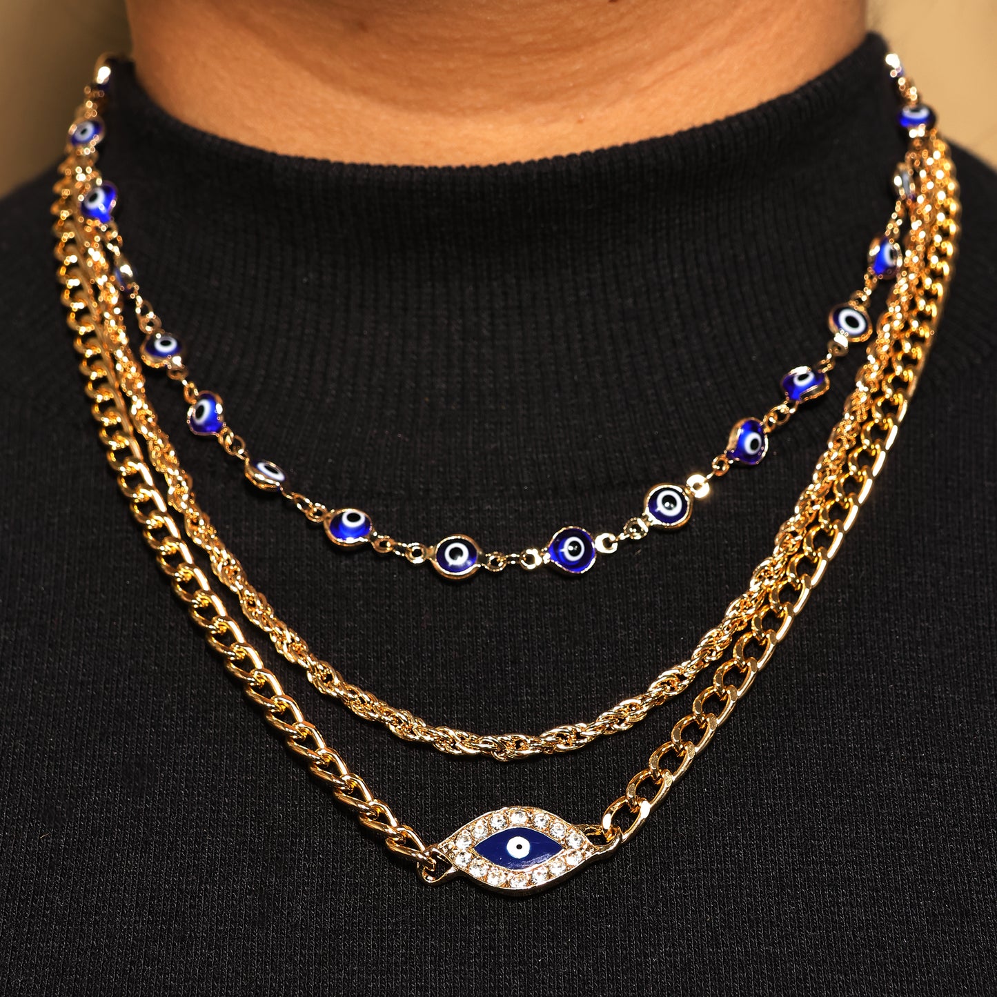 Layerd Evil Eye Necklace Set, 3 Layer Protection Pendant, 18 Inch choker necklace, Layer Necklace for Women, Evil Eye Protection Charm