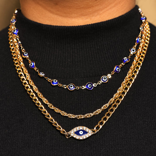 Layerd Evil Eye Necklace Set, 3 Layer Protection Pendant, 18 Inch choker necklace, Layer Necklace for Women, Evil Eye Protection Charm