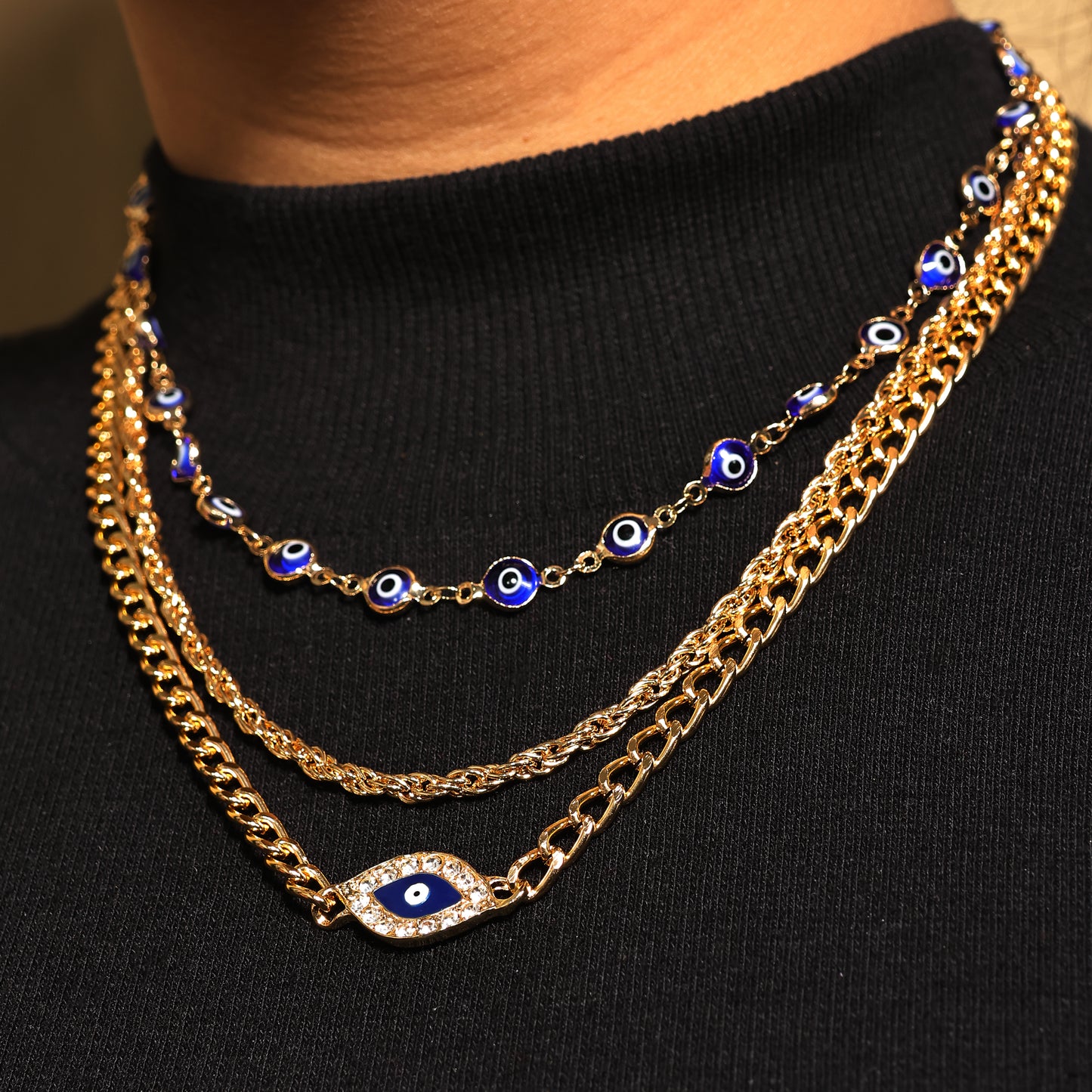 Layerd Evil Eye Necklace Set, 3 Layer Protection Pendant, 18 Inch choker necklace, Layer Necklace for Women, Evil Eye Protection Charm