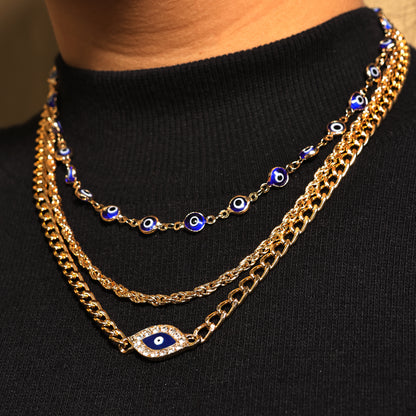 Layerd Evil Eye Necklace Set, 3 Layer Protection Pendant, 18 Inch choker necklace, Layer Necklace for Women, Evil Eye Protection Charm