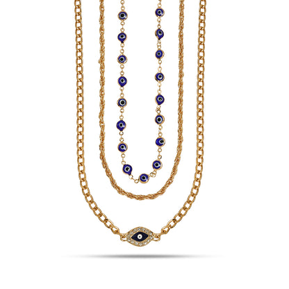 Layerd Evil Eye Necklace Set, 3 Layer Protection Pendant, 18 Inch choker necklace, Layer Necklace for Women, Evil Eye Protection Charm