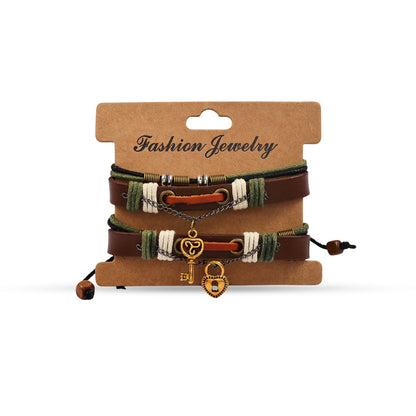 Men’s Multi-Layer Leather Bracelet | Key & Lock Charm Bracelet | Boho Wrap Bracelet | Vintage Style Bracelet for Men | Gift for Him