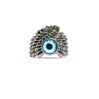 Evil Eye Feather Ring, Gothic Statement Ring, Adjustable Handmade Unisex Punk Jewelry, Jewelry for Halloween, Blue Eye Ring for Him & Her Satish Gupta